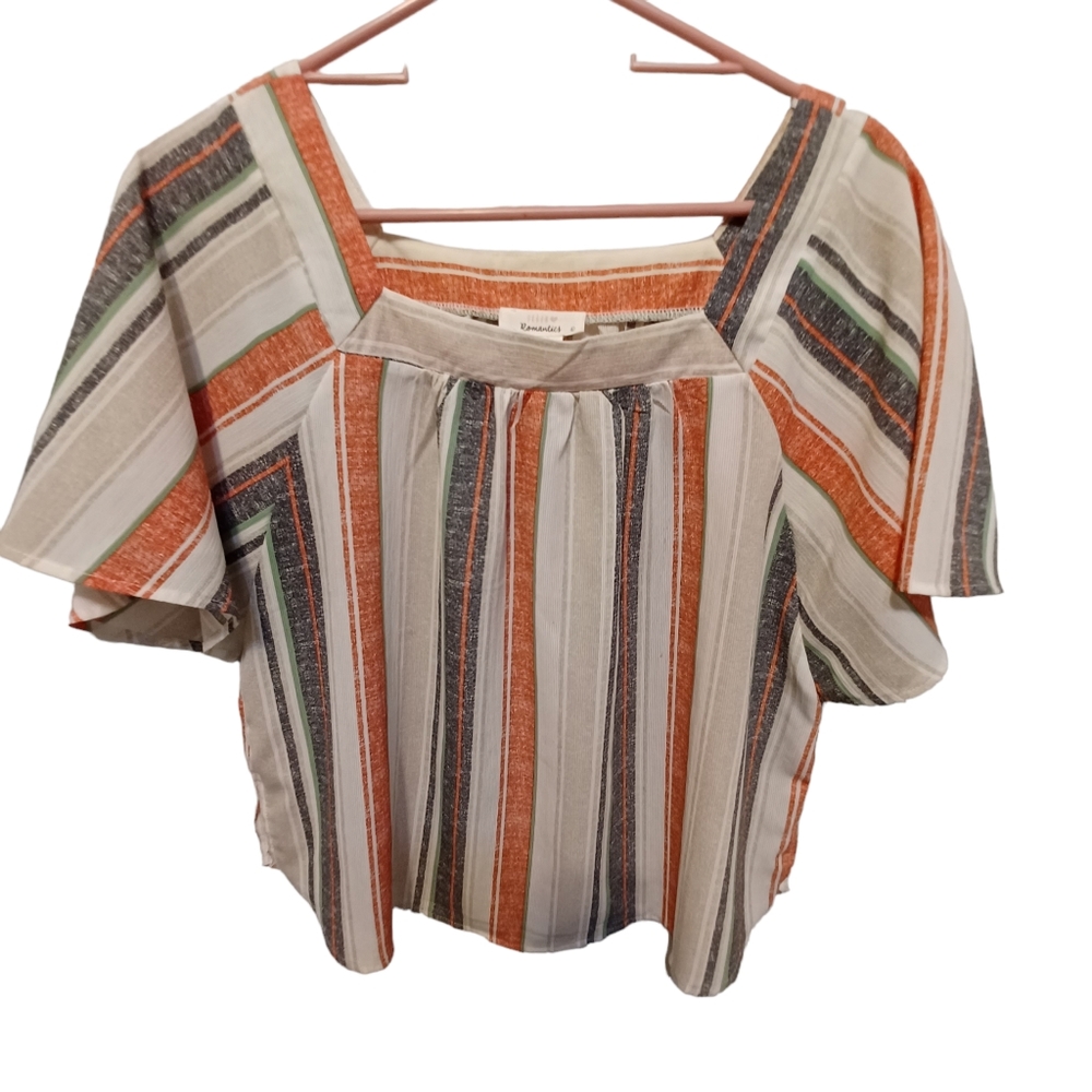 Vegan romantics size large striped square neck crop blouse